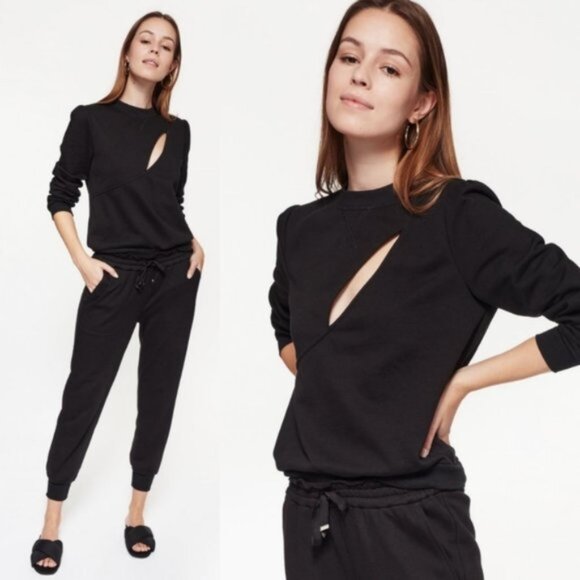 NWT Cami NYC 'Haru' Black Sweatshirt Cutout size S Minimalist Goth Athleisure - Picture 1 of 13